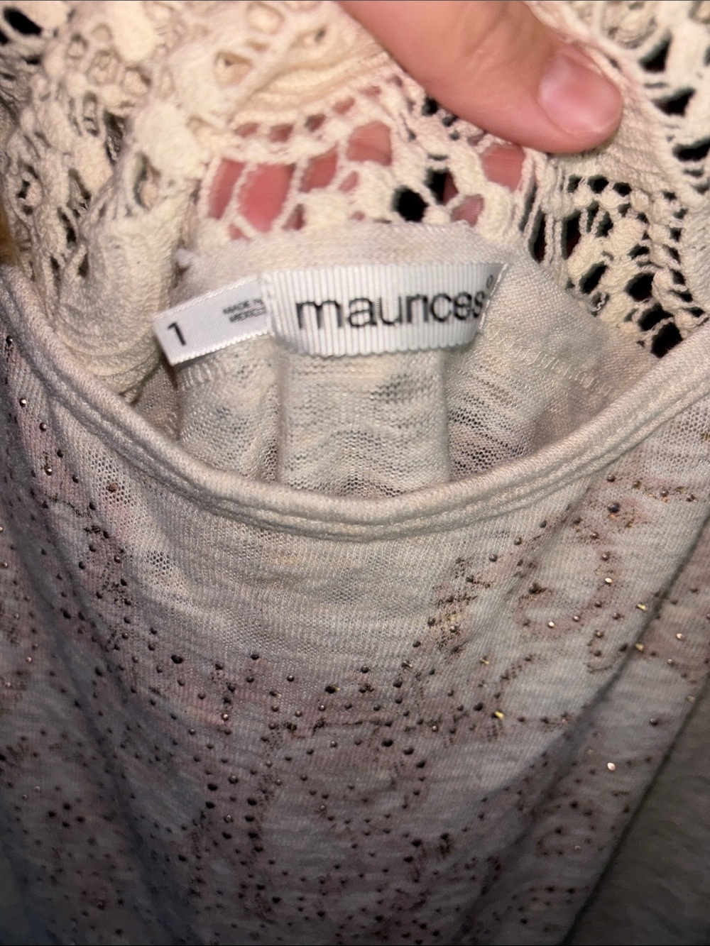 Maurices Cream Long-Sleeve Top with Lace Back and Embellished Front - Picture 2 of 9